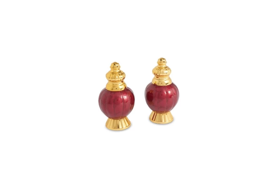 Julia Knight 4" Peony Gold Salt and Pepper Shaker Set with Pomegranate Design