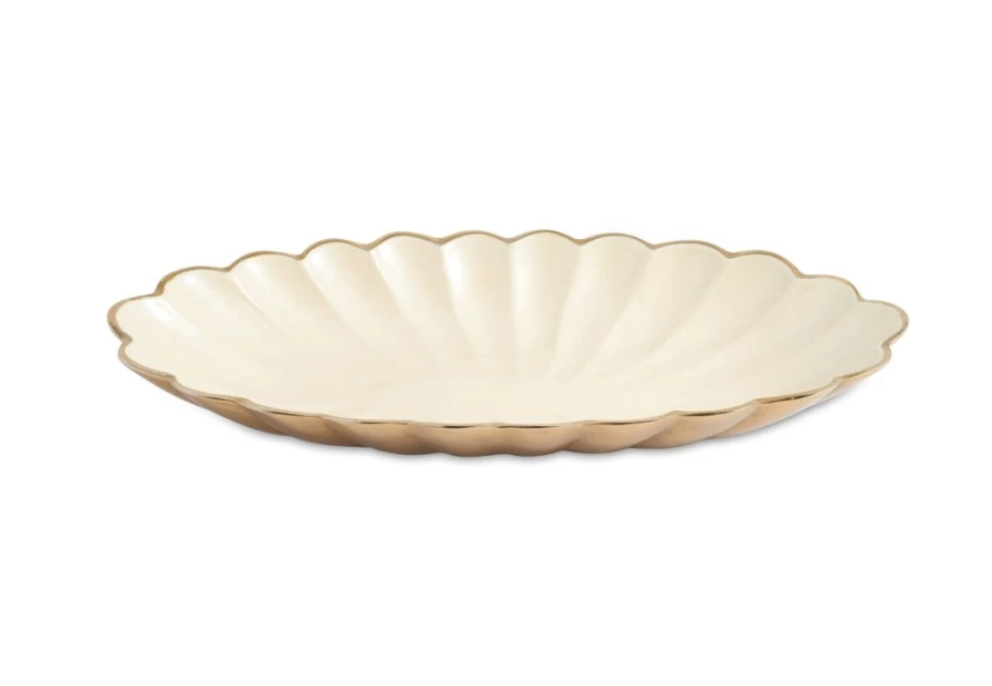 Julia Knight 16" Gold Snow Oval Porcelain Bowl - Handcrafted Peony Design Elegant Dining Serveware