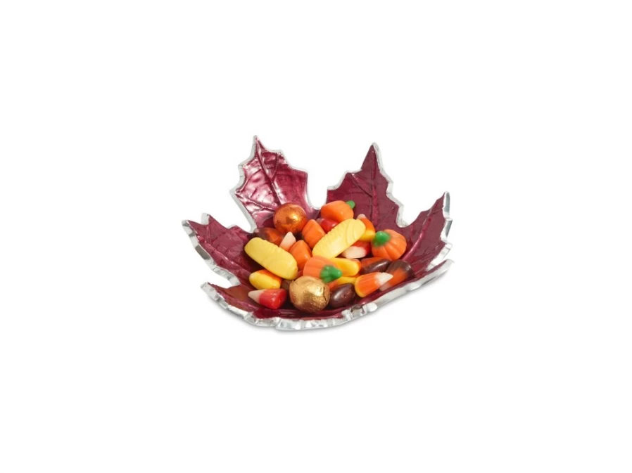 Julia Knight 6-Inch Pomegranate Red Petite Decorative Bowl with Maple Leaf Design