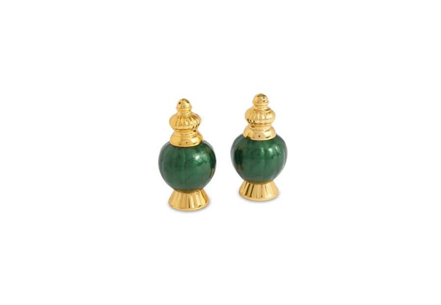 Julia Knight 4-Inch Peony Salt and Pepper Shaker Set in Gold and Emerald Finish