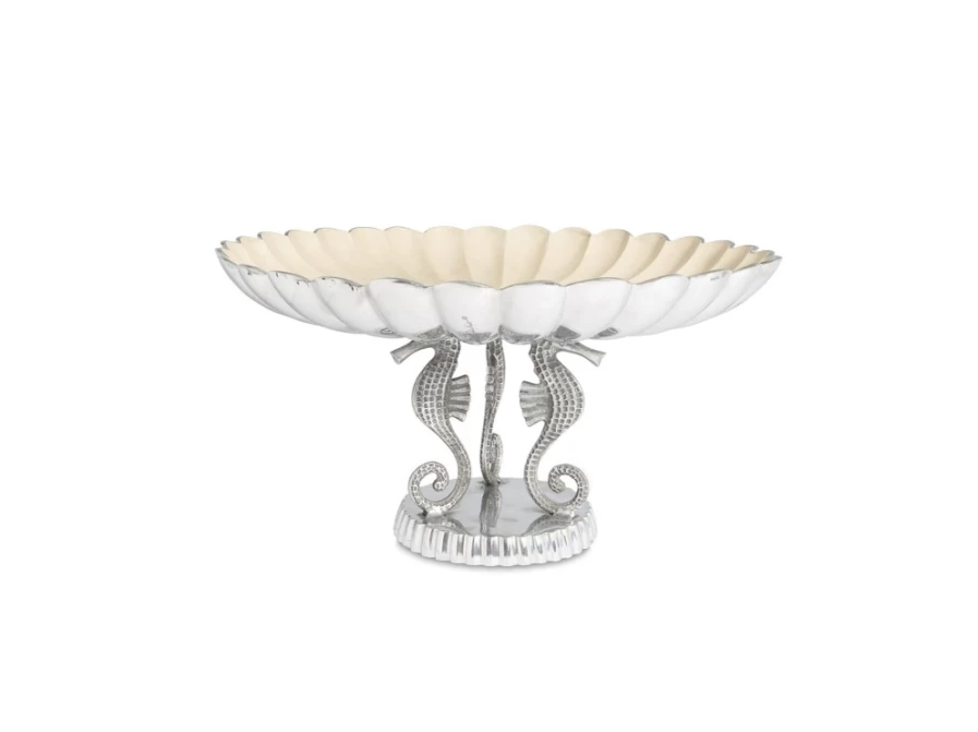 Julia Knight 20-Inch Pedestal Bowl Snow Decoration - Elegant Sea Horse Design for Home & Garden