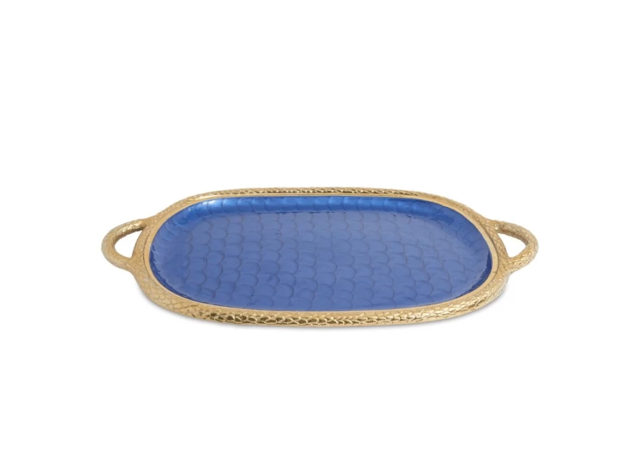 Julia Knight Florentine 22.5-Inch Gold Sapphire Decorative Serving Tray with Handles
