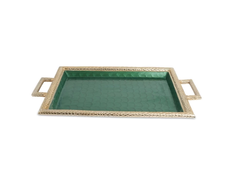 Julia Knight 23" Emerald Green Gold Florentine Beveled Serving Tray with Handles