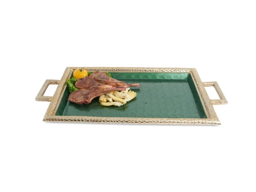 Julia Knight 23" Emerald Green Gold Florentine Beveled Serving Tray With Handles - Elegant Decorative Entertaining Platter