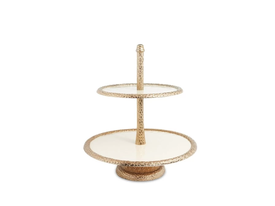 Julia Knight 13.5" Two-Tiered Gold Snow Florentine Serving Tray - Elegant Party Platter