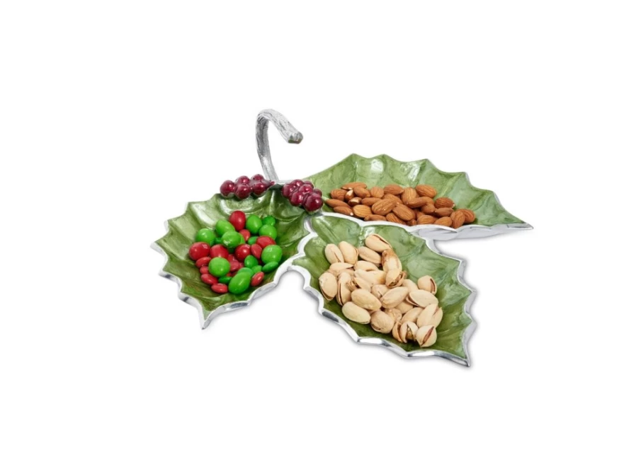 Julia Knight 13" 3-Piece Mojito Serving Set with Holly Sprig and Red Berries Design