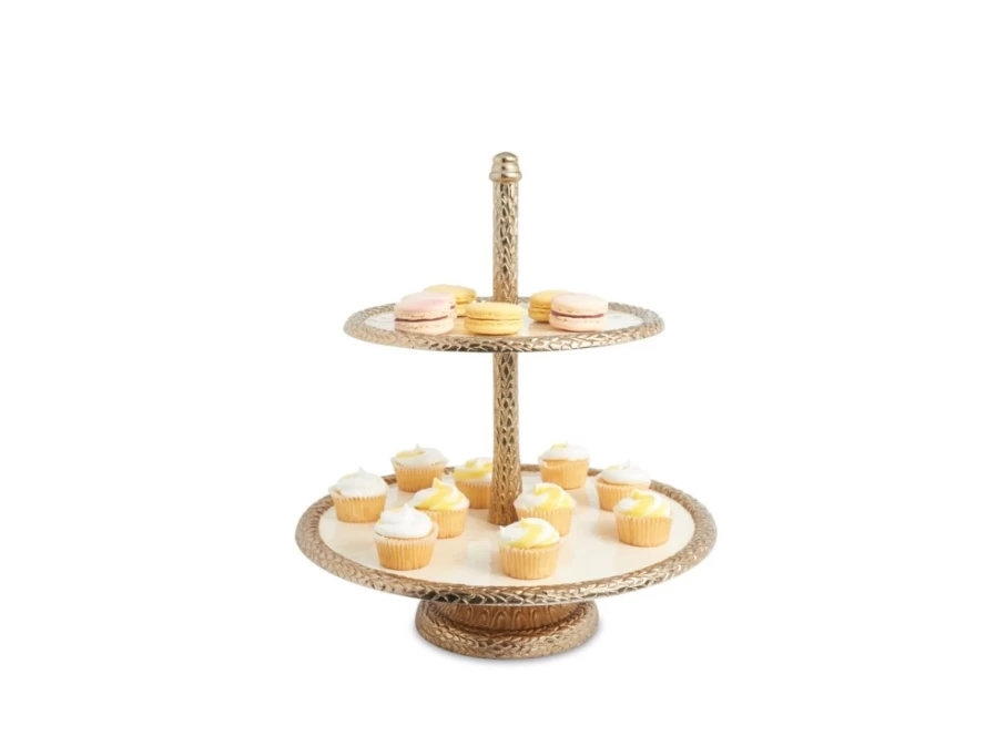 Julia Knight 13.5" Two-Tiered Gold Snow Florentine Serving Tray - Elegant Party Platter