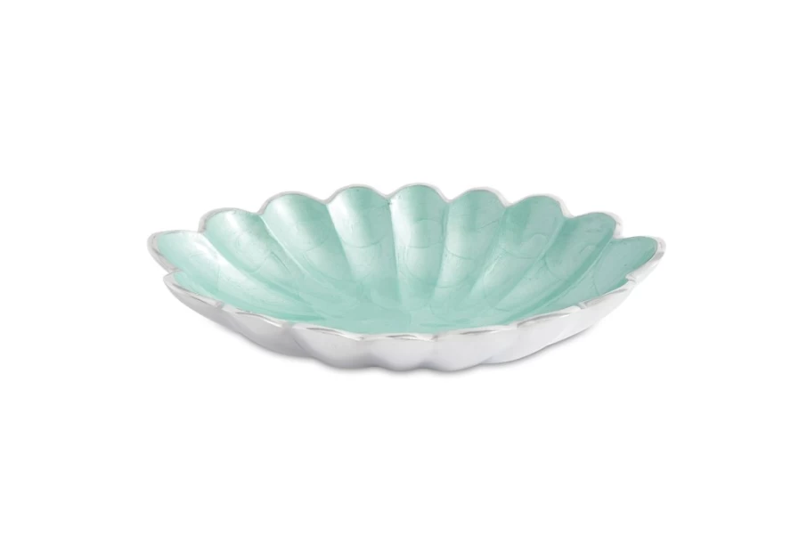 Julia Knight 8-Inch Aqua Oval Ceramic Bowl Handcrafted Peony Design