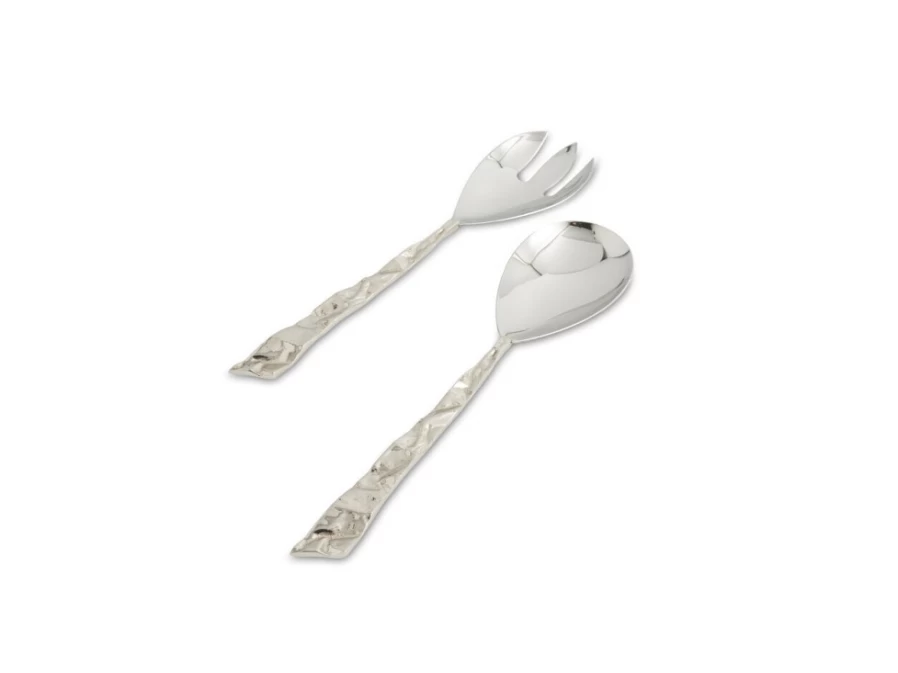 Julia Knight Sierra Salad Serving Set - Elegant Silver Platter with Serving Utensils