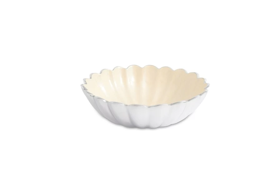 Julia Knight 8.5" Round Deep Bowl - Peony Snow Design - Handcrafted Ceramic Serving Bowl