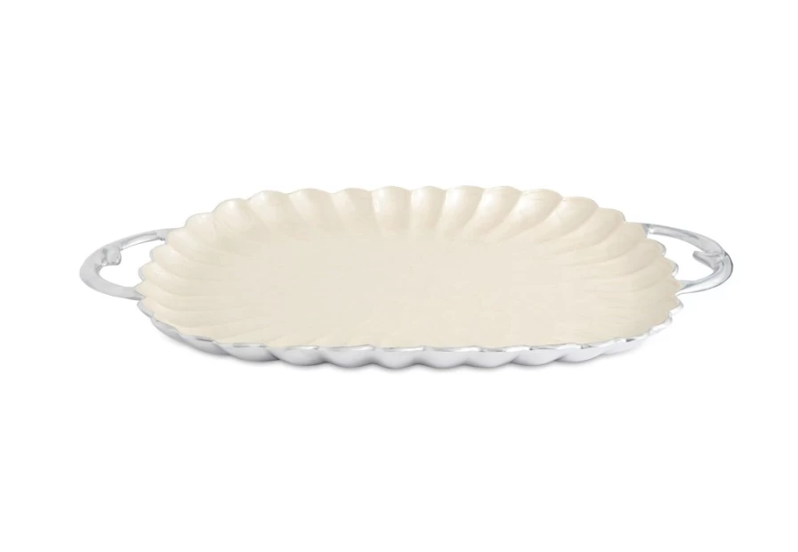 Julia Knight 22.5" White Rectangular Serving Tray with Handles - Peony Floral Design Snow Pattern