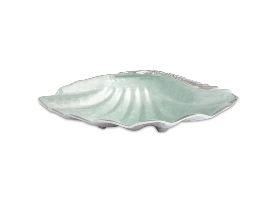 Julia Knight Tahitian Clam Shell Bowl 17.5 Inch with Hydrangea Design - Handcrafted Decorative Seashell Serving Tray