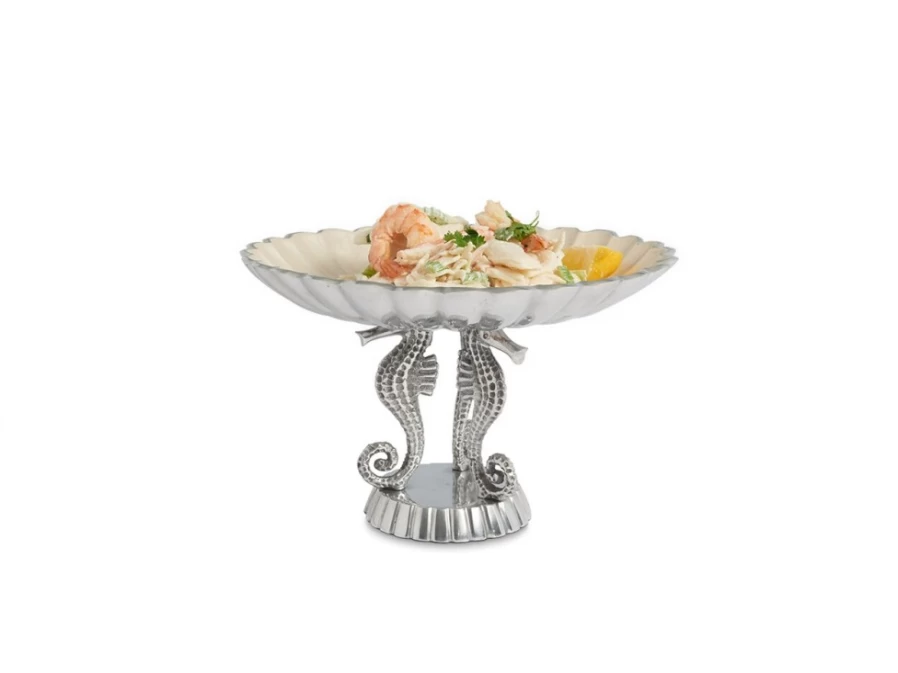 Julia Knight 10-Inch Pedestal Bowl - Elegant Sea Horse Design for Snow-Themed Decor