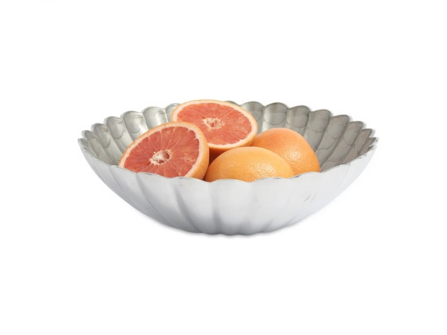 Julia Knight 15 Inch Platinum Round Bowl - Handcrafted Peony Design for Elegant Dining