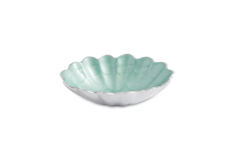 Julia Knight Aqua Blue 5 Inch Oval Ceramic Bowl - Handcrafted Peony Floral Design