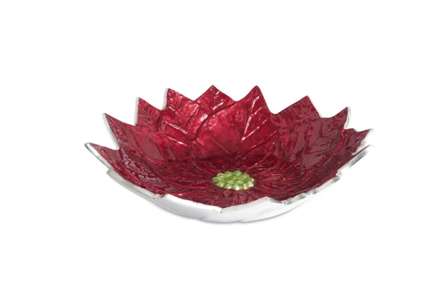 Julia Knight 14-Inch Poinsettia Bowl with Pomegranate Design - Decorative Holiday Serving Dish
