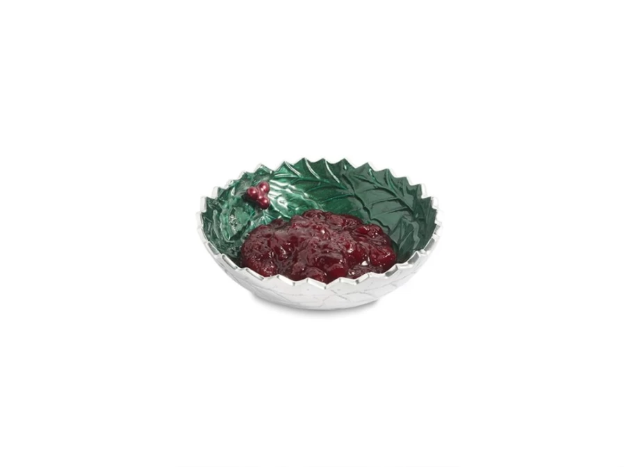 Julia Knight 5.5 Inch Round Emerald Green Decorative Bowl - Holly Sprig Design