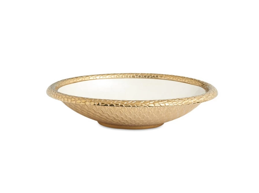 Julia Knight 15" Gold Florentine Oval Bowl with Snow Design - Elegant Serving Dish