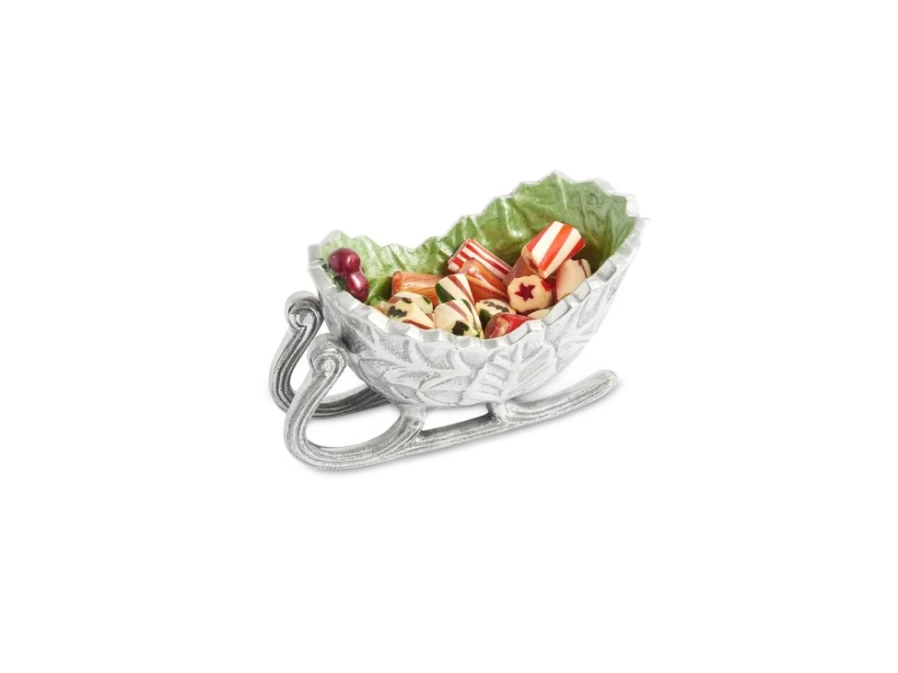 Julia Knight 5.5-Inch Petite Sleigh Bowl - Holly Sprig Design - Mojito Green Decorative Bowl