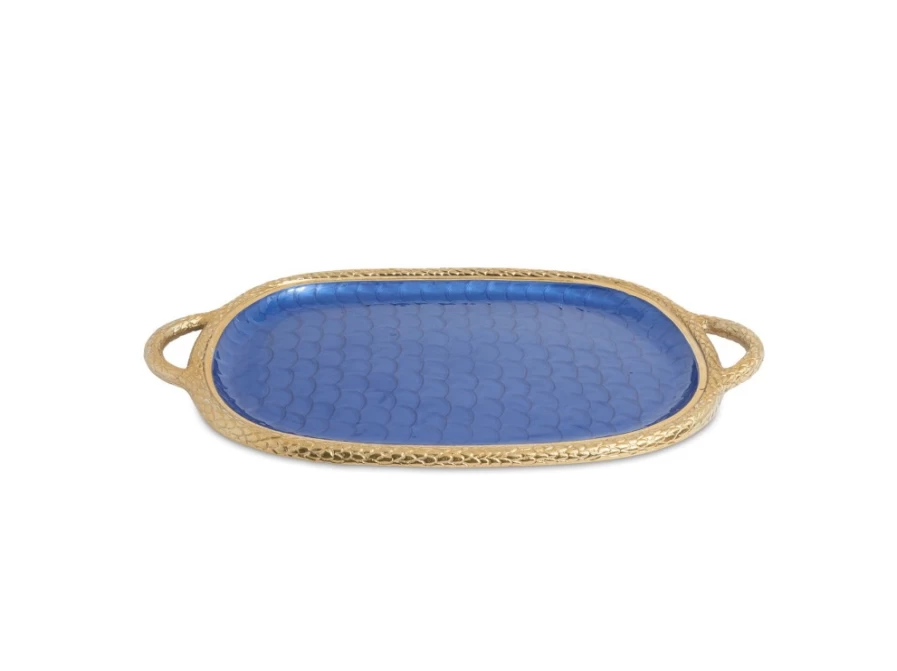 Julia Knight 22.5" Florentine Gold Sapphire Decorative Serving Tray with Handles