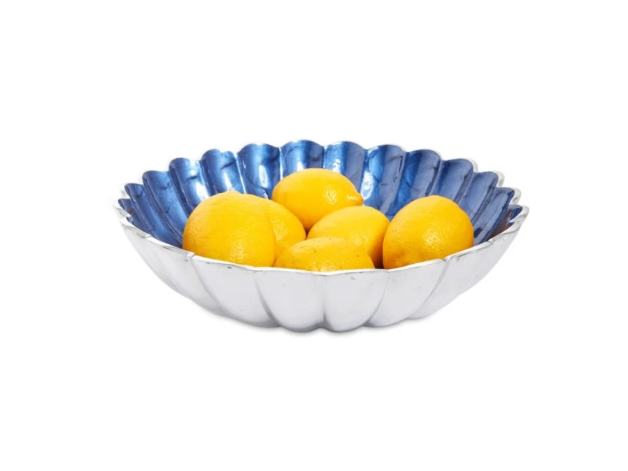 Julia Knight 12" Round Deep Sapphire Blue Bowl - Handcrafted Peony Design Ceramic Serving Bowl