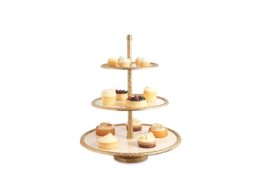 Julia Knight 18" Gold Florentine Three-Tiered Serving Tray with Snowflake Design