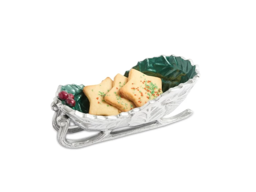 Julia Knight 8-Inch Emerald Green Sleigh Bowl - Holly Sprig Christmas Decorative Serving Dish