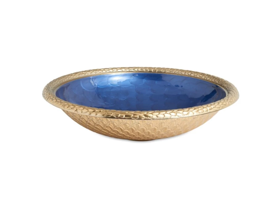 Julia Knight Florentine Gold 15-Inch Round Sapphire Glass Bowl - Handcrafted Decorative Serving Bowl