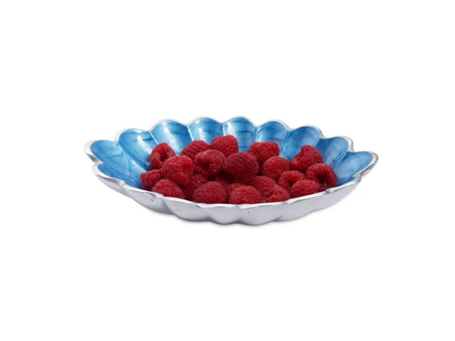 Julia Knight 8-Inch Azure Blue Oval Ceramic Bowl Handcrafted Peony Floral Design