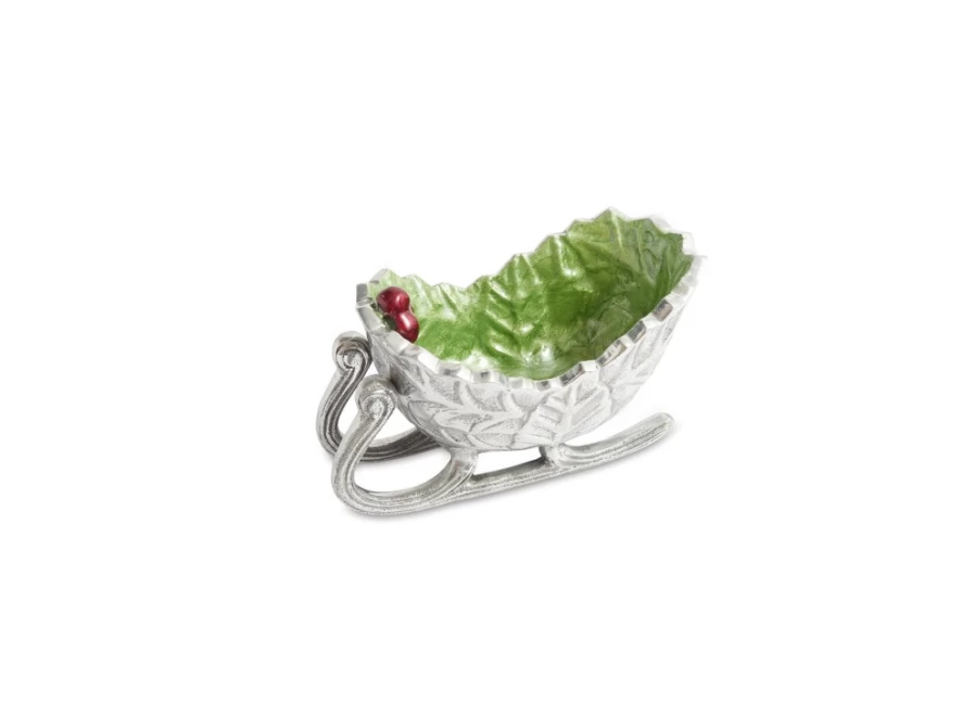 Julia Knight 5.5-Inch Petite Sleigh Bowl - Holly Sprig Design - Mojito Green Decorative Bowl