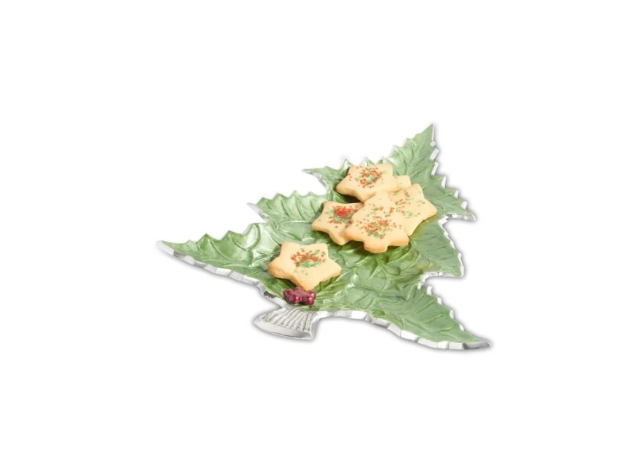 Julia Knight 16" Holly Sprig Tree Platter with Red Berries - Mojito Green Decorative Serving Tray