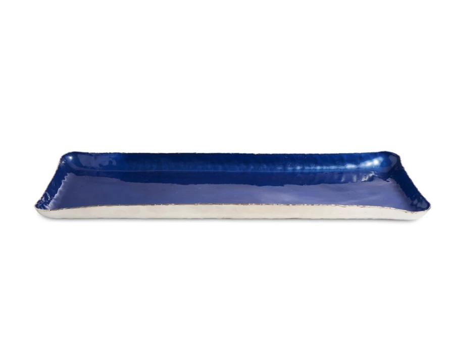 Julia Knight 17-Inch Rectangle Serving Tray in Cobalt Blue - Elegant Cascade Design for Dining & Entertaining